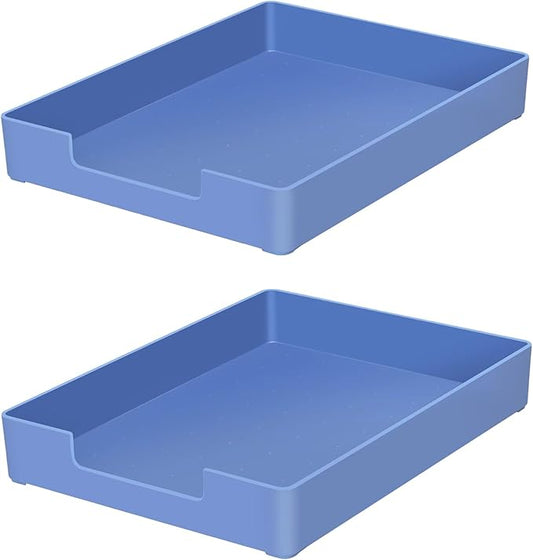 Desk Letter Tray, 2PCS A4 Size Plastic Stackable File Document Organizer, Office Desktop File Paper Holder, Book Storage Rack,Anti-Skid Stacking Support for Office Supplies (Blue)