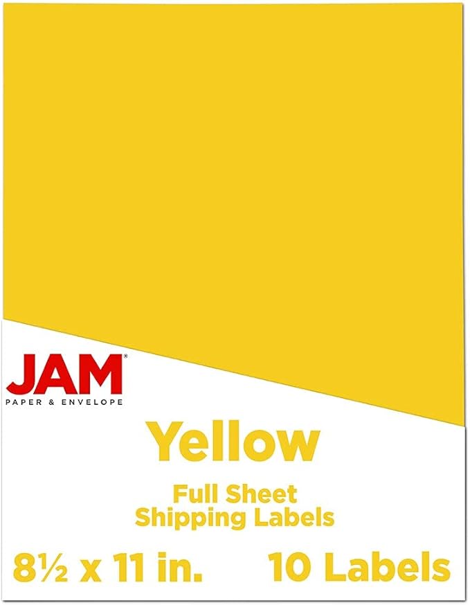 JAM PAPER Full Sheet Shipping Labels - Printable Sticker Paper - 8 1/2 x 11 - Yellow - 10 Full Pages/Pack