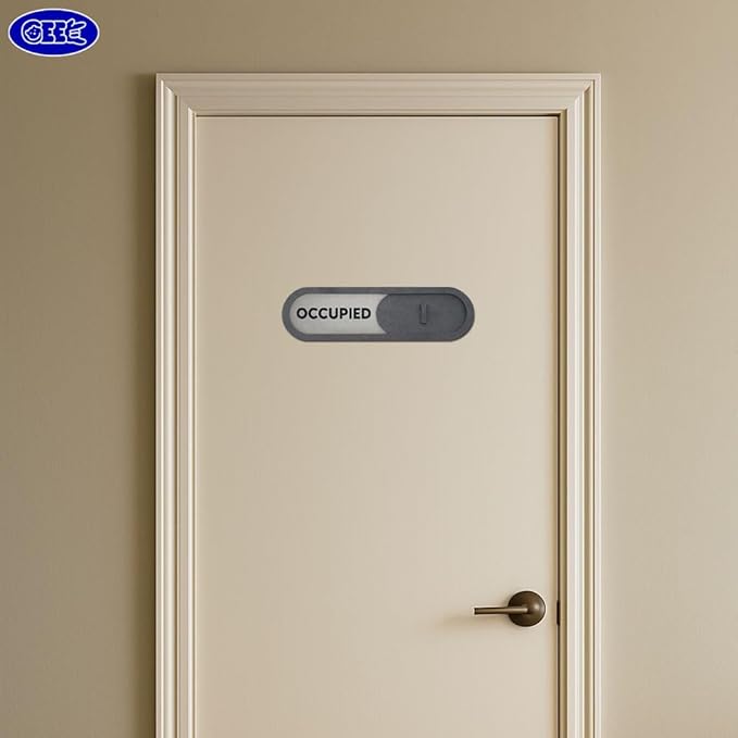 GEEKBEAR Vacant Occupied Slider Door Sign for Home Office - Premium MDF, 7.5 x 2.2 in (Brown)
