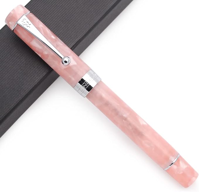 JINHAO 100 Fountain Pen with Ink Converter (Medium Nib 0.7mm, Sakura Pink with Silver Clip)