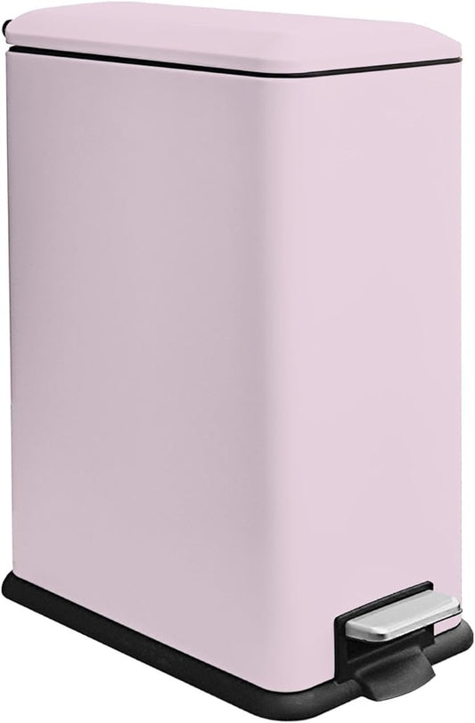12 Gallon Slim Kitchen Trash Can, Stainless Steel Trash Can with Removal Inner Bucket and Soft-Close Lid, Pedal Garbage Can 45 Liter, Pink