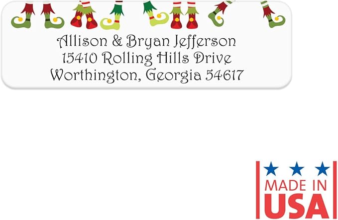 Whimsical Elf Shoes Rolled Address Labels / 250 Personalized Return Address Labels/Designer Address Stickers in Elegant Plastic Dispenser