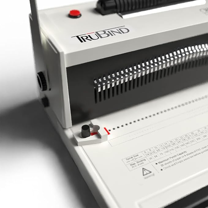 TruBind Coil Binding Machine with Electric Coil Inserter and Adjustable Side Margin | 20 Sheet Punch Capacity | Bind up to 440 Sheets | 46 Fully Disengageable Dies | 4:1 Pitch | 2-Year Warranty