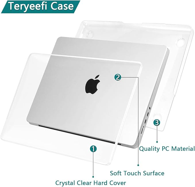 Teryeefi Compatible with MacBook Pro 16 inch Case 2025 2024 2023 2022 2021 M4 M3 M2 M1 A3403 A3186 A2991 A2780 A2485, Plastic Hard Shell&Keyboard Cover&Screen Film&Type C Adapter- Crystal Clear