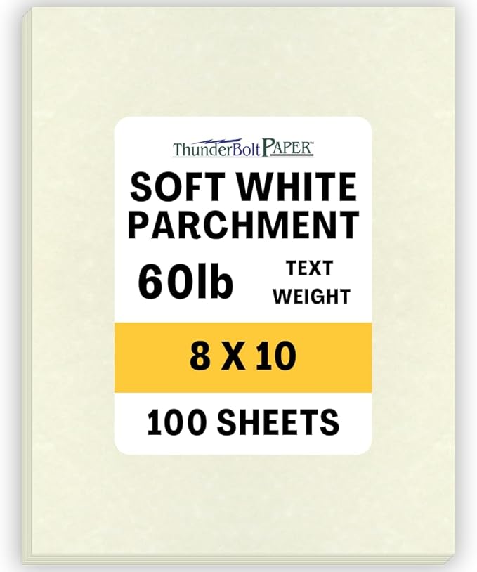 100 Soft White Parchment 60# Text (=24# Bond) Paper Sheets - 8 X 10 Inches Frame and Photo Size Size - 60 Pound is Not Card Weight - Vintage Colored Old Parchment Semblance