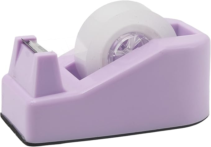 Desktop Tape Dispenser Heavy Duty Desk Accessories Floral Office Tape Dispensers, Weighted Non-Skid Base, Macaron Purple