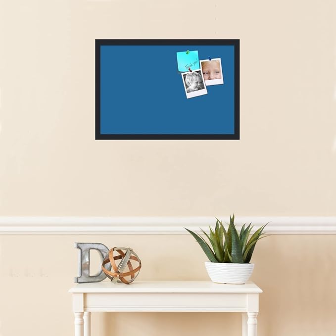PinPix 24x16 Inch Cork Bulletin Board. This Decorative Framed Pin Board Comes with Navy Pastel Design and a Satin Black Frame. Ideal for Home Office Decor or Message Board (PinPix-1811)
