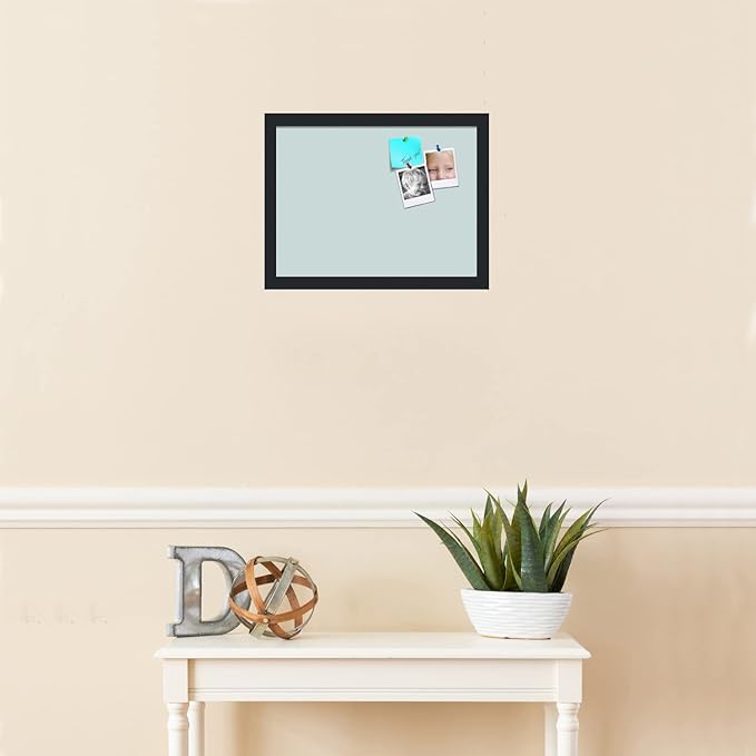 PinPix 16x12 Inch Cork Bulletin Board. This Decorative Framed Pin Board Comes with Soft Blue Design and a Satin Black Frame. Ideal for Home Office Decor or Message Board (PinPix-1814)