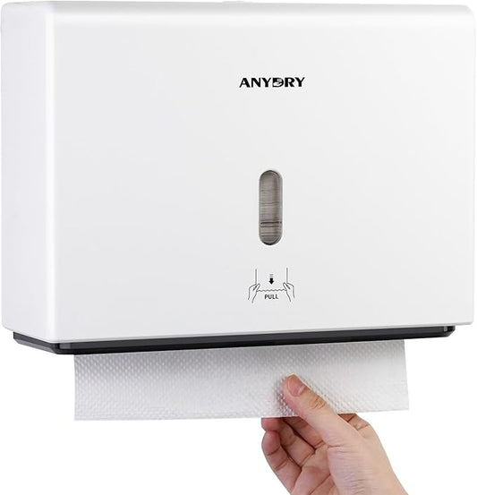 Wall-Mounted Paper Towel Dispenser – Fits Tri-Fold Towels up to 10x3.1 Inches, Holds 200 Sheets, Ideal for Home & Commercial Use (White)