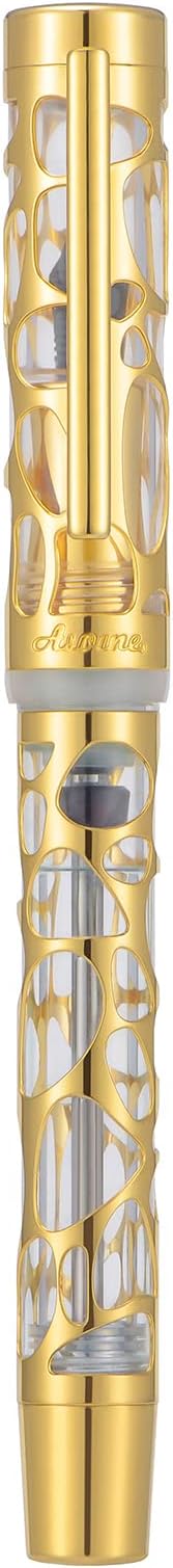 Asvine V169 Vacuum Filling Fountain Pen Medium Nib, Water Drop Skeleton Gold Trim Transparent Clear Acrylic Pen Case Set