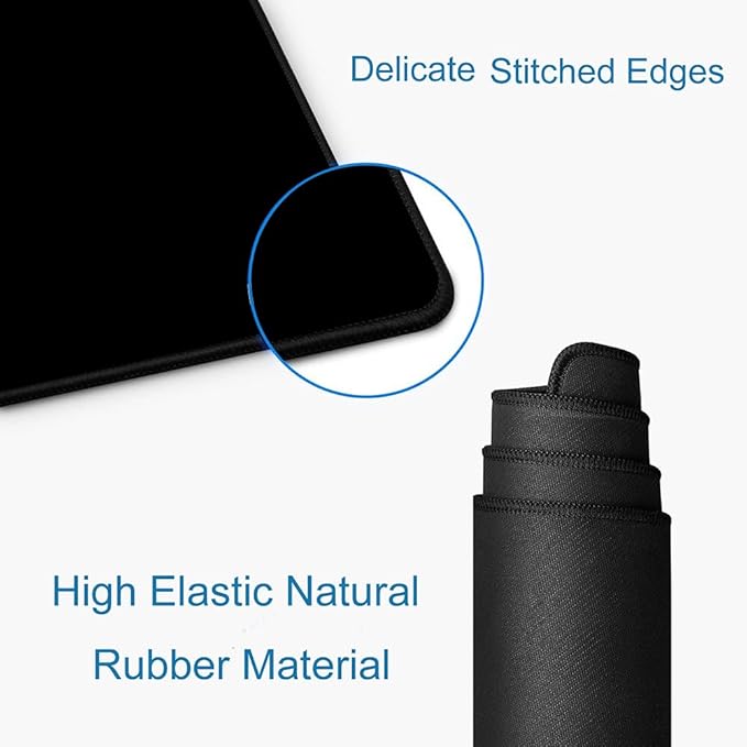 Black Large Gaming Mouse Pad with Stitched Edges, Desk Pad Extended Keyboard Mat, Non-Slip Rubber Base Mousepads for Laptop, Office, Home, 31.5X11.8 inch