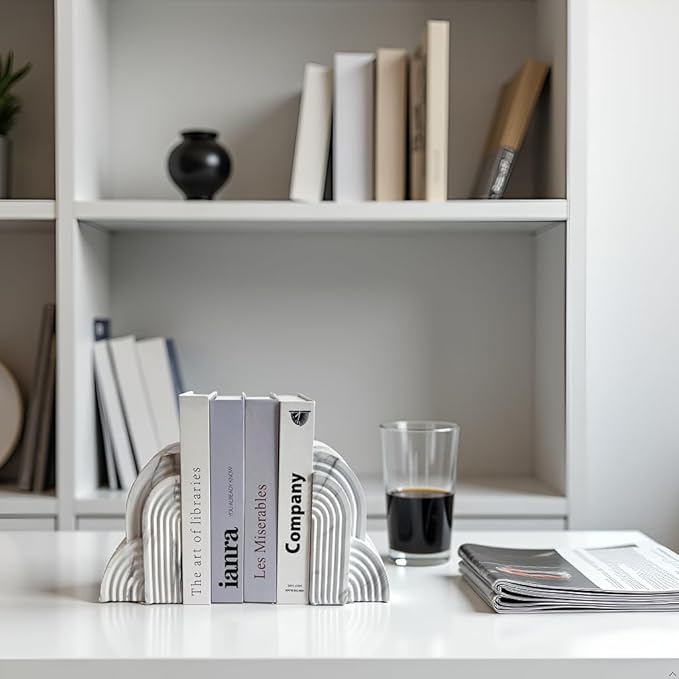 LIFFY Cloud Book Ends Decorative,7 Inch Resin Non-Skid Decorative Bookends for Shelves, Book Ends for Heavy Books,Indoor Morden Book Holder for Home Office Shelf Decor