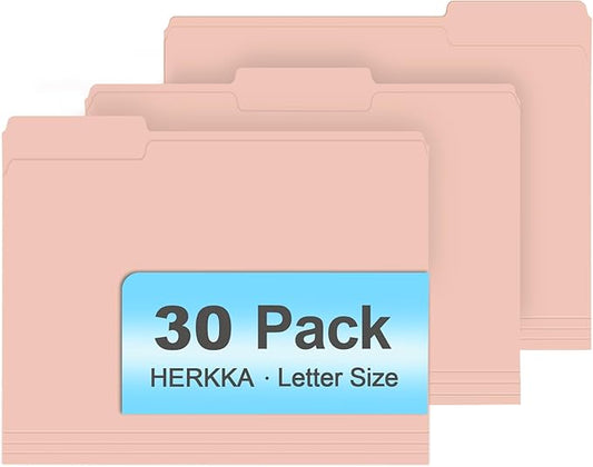 File Folder, HERKKA 30 Pack 1/3 Cut Tab File Folders, File Folders Great for Organizing and Filing, Letter Size, Pink