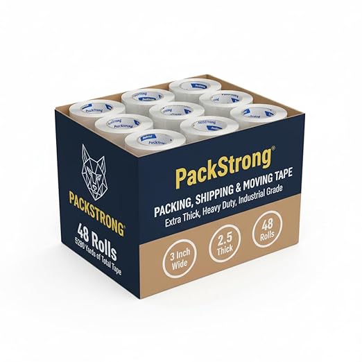 Packstrong Industrial Grade Clear Packing Tape 48 Rolls - 110 Yards per Roll - 3" Wide x 2.5 mil Thick, Acrylic Adhesive Heavy Duty Tape for Box Office Moving Packaging Shipping