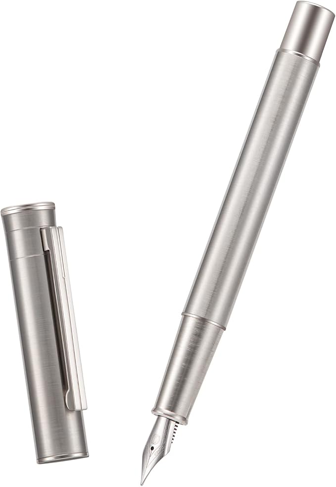 Hongdian 1861 Stainless Steel Fountain Pen Extra Fine Nib, Classic Design Smooth Writing Pen with Converter and Metal Pen Case Set