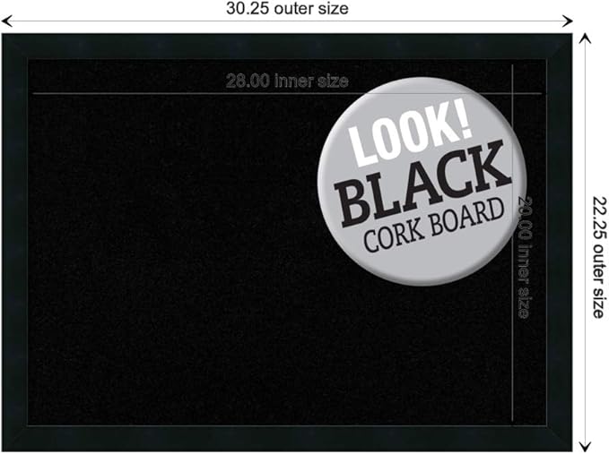 Amanti Art Black Cork Board for Wall, 22x30 Vision Board with Black Wood Frame, Medium Corkboard Office Decor for Home Organization, Modern Contemporary Corkboard Pinboard to display items for home