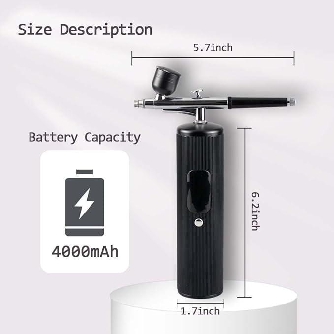 48PSI High-Pressure Airbrush Kit with Compressor, 0.3mm Nozzle & 4000mAh Battery - Handheld Portable Spray Gun for Nail Art, Makeup, Painting, Graffiti, Cake Decorating,Model Coloring (Black)