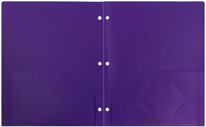JAM PAPER Heavy Duty Plastic 3 Hole Punch Pocket Folders - Extra Tough School Folders - Purple - Bulk 48/Pack
