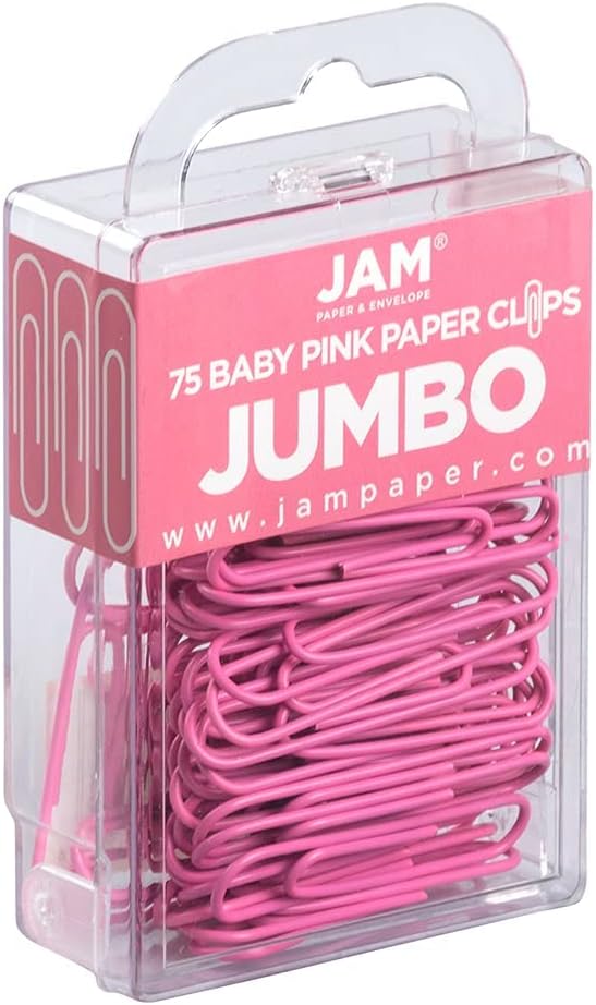 JAM Paper Colorful Jumbo Paper Clips - Large 2 Inch - Pink Paperclips - 75/Pack