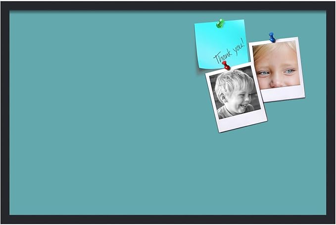 PinPix 34x22 Inch Cork Bulletin Board. This Decorative Framed Pin Board Comes with Aqua Pastel Design and a Satin Black Frame. Ideal for Home Office Decor or Message Board (PinPix-1806)