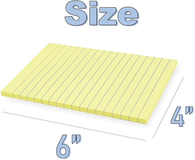 (12 Pads) Sticky Notes 4X6 in Yellow Stickies Super Sticking Power Memo Pads Strong Adhesive