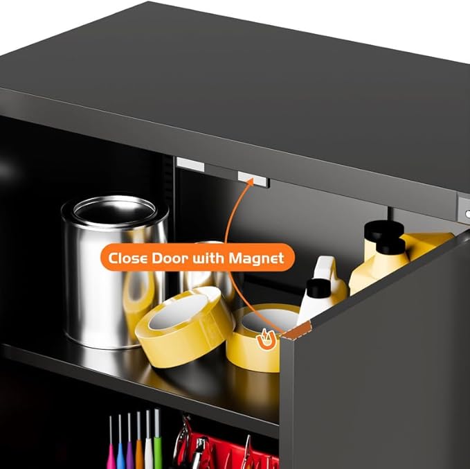 Aobabo Garage Storage Cabinet with Wheels,72" H Metal Storage Cabinet with 2 Doors and 4 Adjustable Shelves for Garage Home, Black,Required-Assembly