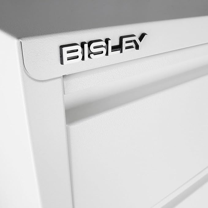 Bisley 3-Drawer Flush Front Vertical File Cabinet - Traffic White, 2 Utility Drawers + 1 Hanging File Drawer, Powder-Coated Steel, Locking Bottom Drawer