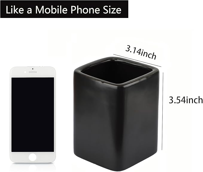 Square Ceramics Desk Pencil Holder for Men and Woman, Suitable for Offices and Homes(Black)