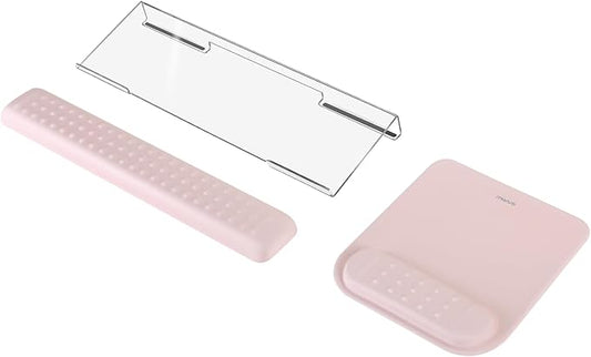MOSISO Computer Keyboard Stand&Wrist Rest Support for Keyboard &Mouse Pad Set, Ergonomic Massage Wrist Rest Set, Easy Typing Working Acrylic Clear Stand for Office Home, Pink