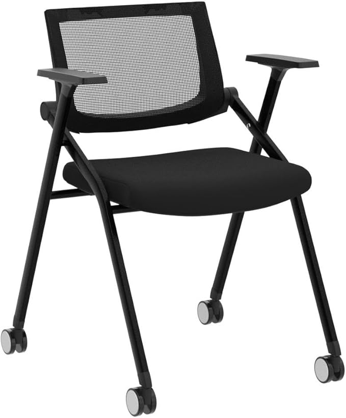 2 Pack Stackable Conference Room Chairs with Wheels and Paddle, Ergonomic Mesh Back and Arms for Meeting, Conference, Reception, Training Room & Home Office Desk Folding Chairs