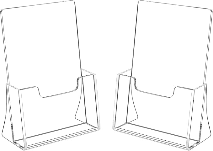 HIIMIEI Brochure Holder 8.5 x 5.5 inches, Acrylic Flyer Holder with 2 Pack, Plastic Stands for Displaying Magazines, Pamphlets, Literature, Brochures, Booklets, Menu