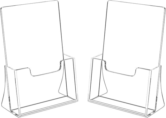 HIIMIEI Brochure Holder 8.5 x 5.5 inches, Acrylic Flyer Holder with 2 Pack, Plastic Stands for Displaying Magazines, Pamphlets, Literature, Brochures, Booklets, Menu