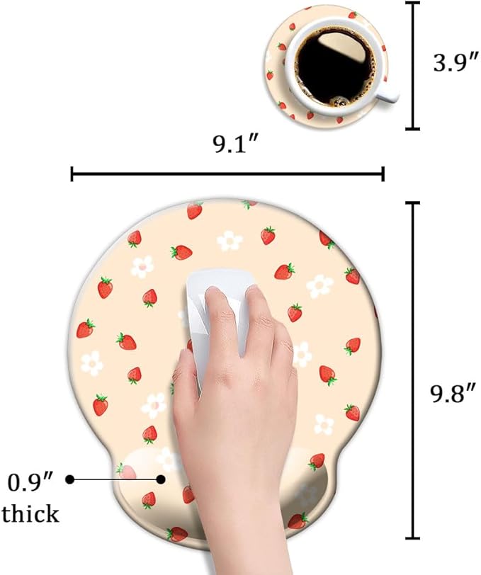 Ergo Comfort Gel Wrist Rest Mouse Pad-Ergonomic Office Mousepad with Wrist Support-Non-Slip, Design Desk Accessories Mat for Home&Game Decor Girly Strawberry
