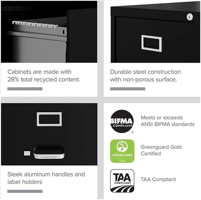 Scranton & Co 4 Drawer Metal Vertical File Cabinet with Lock, 22" Deep, Letter Size, Home/Office, Preassembled, Commercial Grade, Black Finish