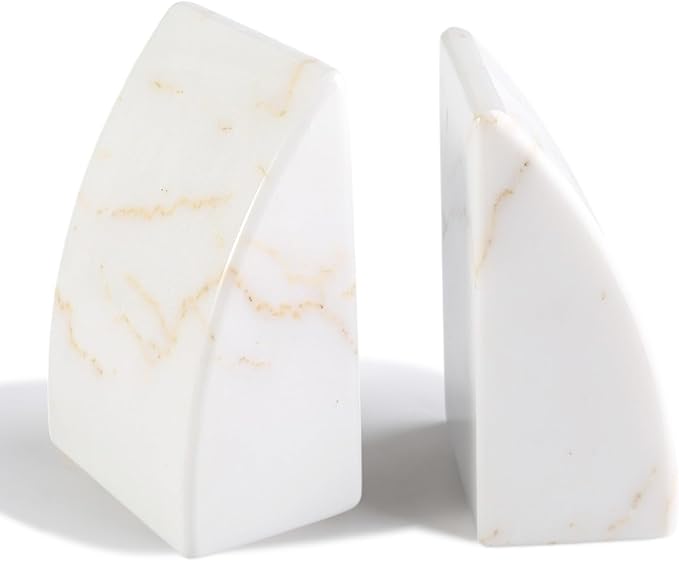 Koville Marble Bookends for Shelves, Large Bookends for Heavy Books, Natural Stone Book Stopper for Books CD Movies, Aesthetic Decorative Book Ends (Golden Calacatta)