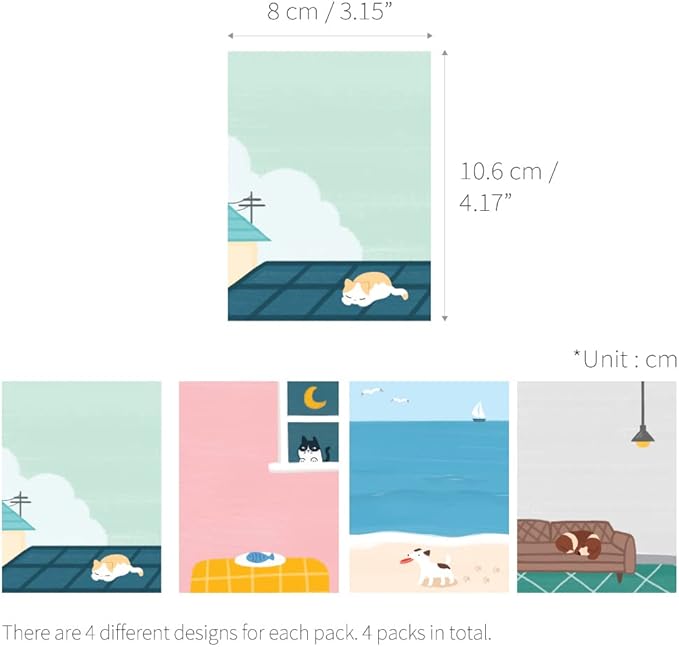 Monolike Memopad Playing Days design SET - 4 Packs, 4 Different Designs, 100 Sheets Per Pad, Total 400 Sheets, Note pads, Writing pads