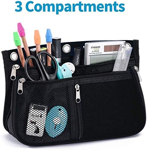 Sooez Pencil Pouch for Binder, Expandable Zipper Pencil Pouch, Fabric Pencil Pouches Binder Pockets, Large Capacity Binder Pouch, Pencil Case for 3 Ring, Black, 2 Pack