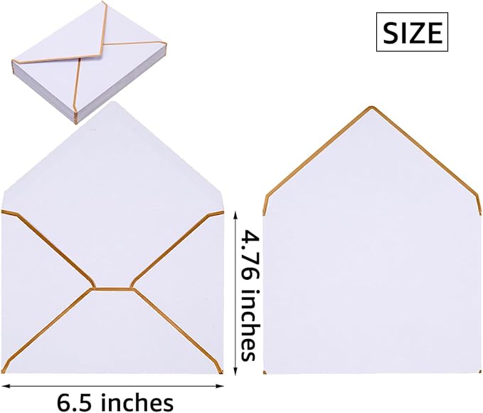 100 Pack A6 Envelopes 4x6 Card Envelopes V Flap with Gold Border for Office, Wedding Gift Cards, Invitations, Graduation, Baby Shower, Parties (White, 4.75 x 6.5 Inches)