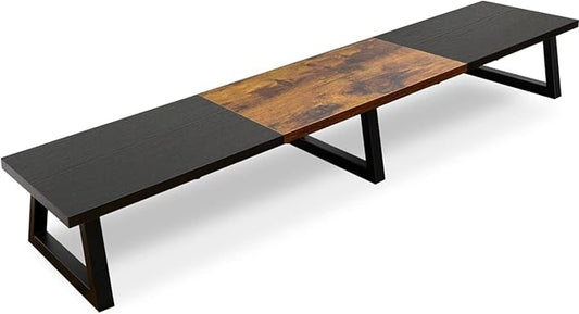 TEAMIX 42 inch Large Dual Monitor Riser, Extra Long Monitor Stand Riser for 2 Monitors, Wood & Steel Desktop Riser Desk Organization Home Office (Black+Brown, 42 inch)