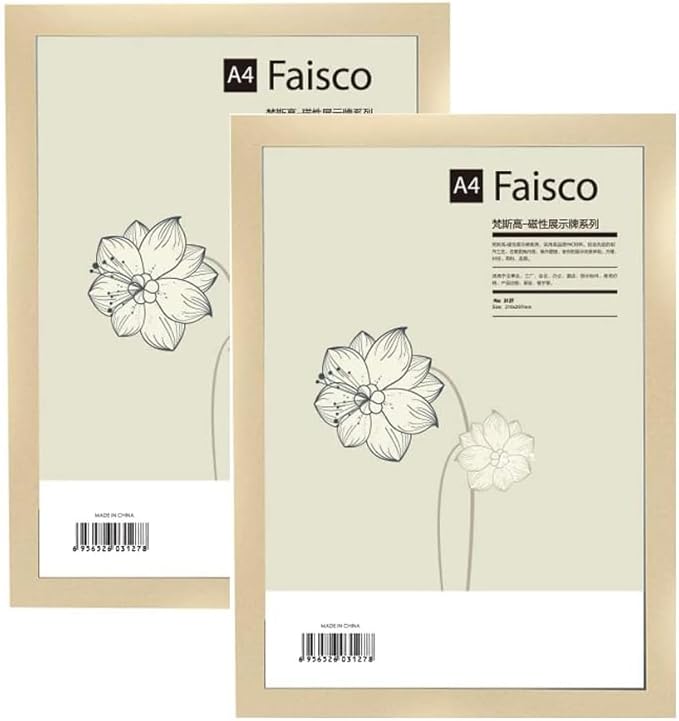 Wall Mount Sign Holder Self Adhesive Magnetic Display Frame Clear Document Frame for Office, Store, School, Home, Wall Picture Frame 2Pack (Gold A4 210×297mm/8.27×11.69inches)