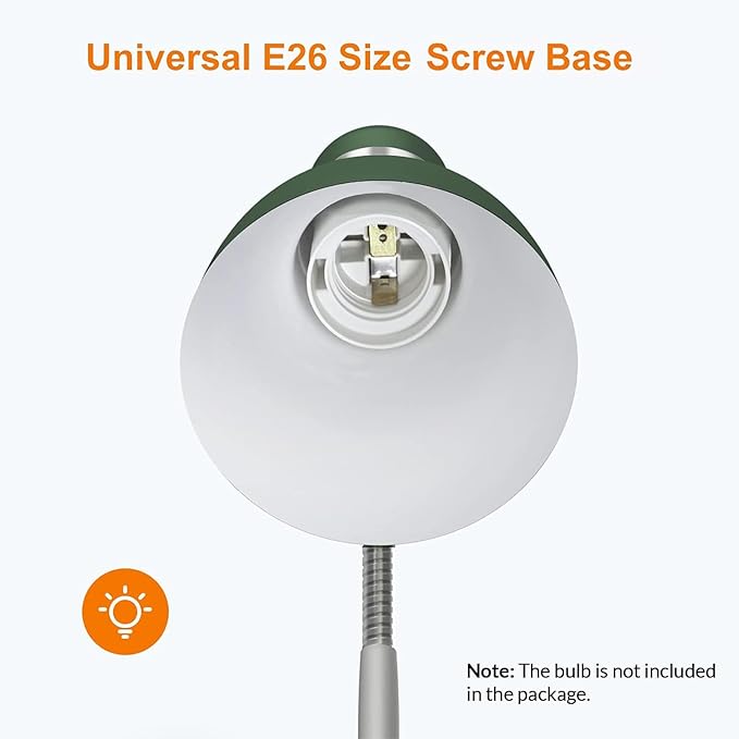 LEPOWER Metal Desk Lamp, Adjustable Goose Neck Table Lamp, Eye-Caring Study Desk Lamps for Bedroom, Study Room and Office (Green)