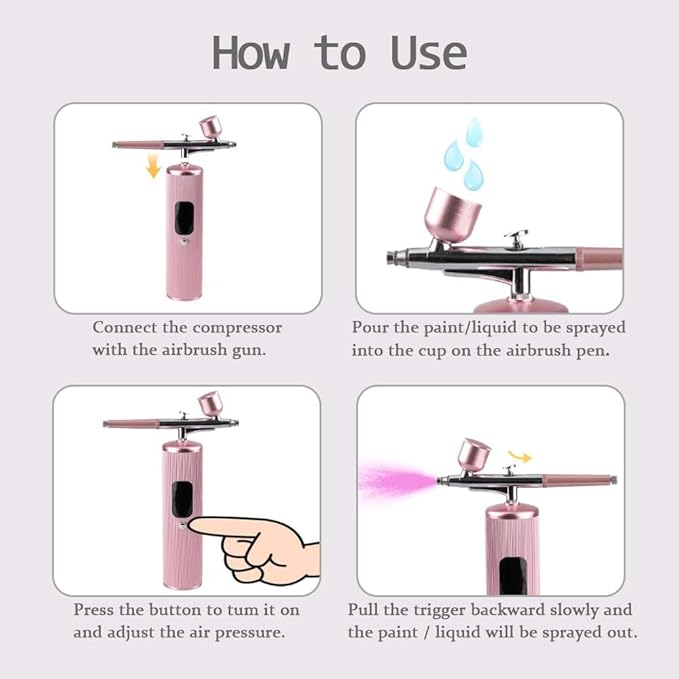 48PSI High-Pressure Airbrush Kit with Compressor, 0.3mm Nozzle & 4000mAh Battery - Handheld Portable Spray Gun for Nail Art, Makeup, Painting, Graffiti, Cake Decorating,Model Coloring (Pink)