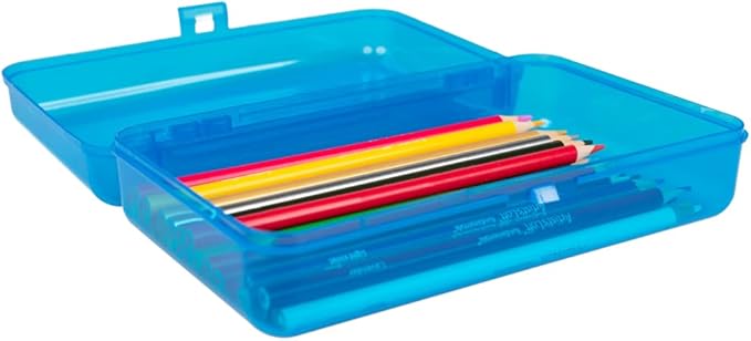 Craft County | Transparent Pencil Box | Colored Utility Box Storage Office Supplies Organizer | Green Sparkle