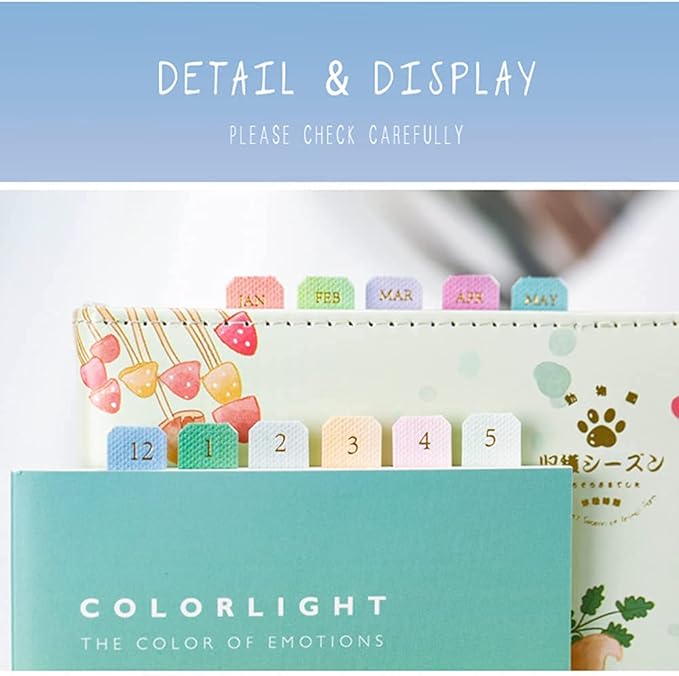 10 Sheets Self Adhesive Tabs Gradient Color Stickers Monthly Calendar Index Tabs for Planners, Journal, Notebook, Agendas and Organizers, Office Supplies (Quiet), 88mm*110mm