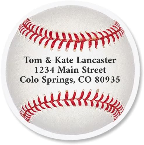 Baseball Personalized Diecut Return Address Labels- Set of 144, 1-1/2" x 1-1/2" Self-Adhesive, Flat-Sheet Labels, by Colorful Images