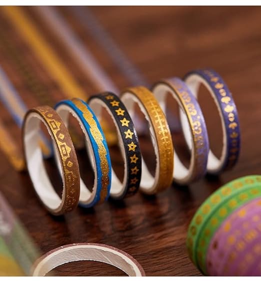 YUBX Skinny Gold Washi Tape Set Basic Foil Print Decorative Masking Tapes for Arts, DIY Crafts, Journals, Planners, Scrapbook, Wrapping (Lavender)