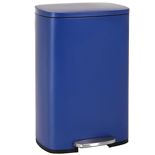 PayLessHere Stainless Steel Trash Can with Lid - Removable Inner Bucket, Foot Pedal Soft Close for Office, Home, Kitchen Garbage Bin (Deep Blue, 13 G)