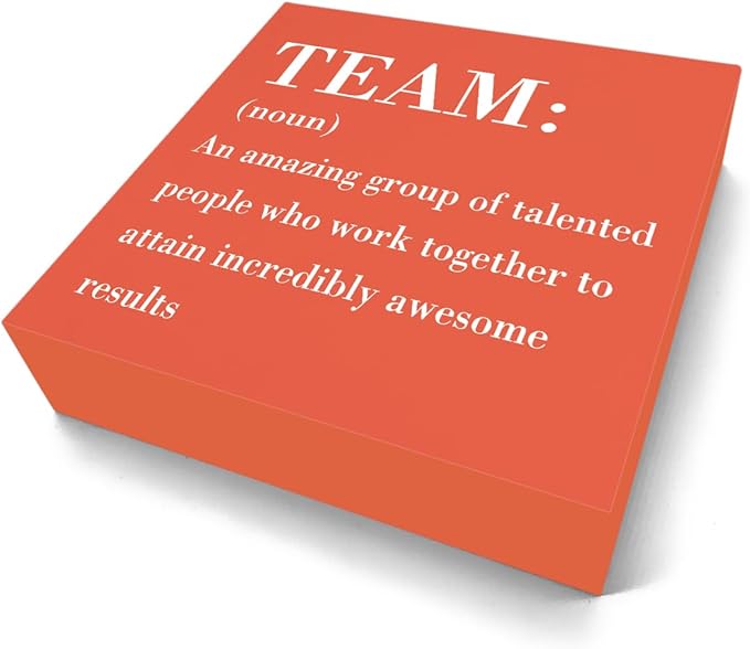 HTBIG Inspirational Team Noun Office Decor Wooden Box Sign, Rustic Black Wood Plaque for Home Desk Shelf Table Decoration, Coworker Gift, Orange