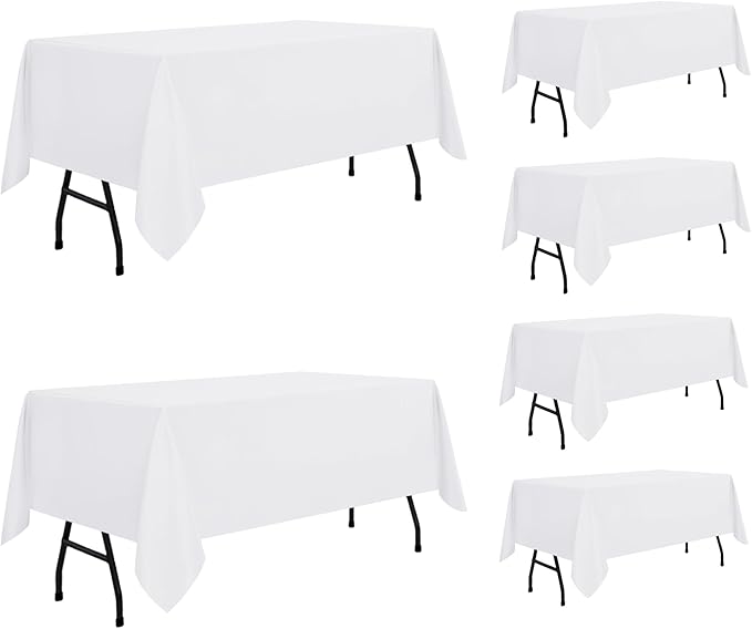 sancua 6 Pack White Tablecloth 60 x 84 Inch, Rectangle Table Cloth for 4ft Tables - Stain and Wrinkle Resistant Washable Polyester Table Cover for Dining Wedding Banquet Party Buffet Restaurant