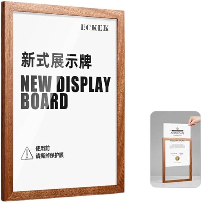 Wall Mount Acrylic Sign Holder Self Adhesive Magnetic Display Frame Clear Document Frame for Office, Store, School, Home, Wall Picture Frame (Sapele Wood A5 148×210mm/5.83×8.27inches)